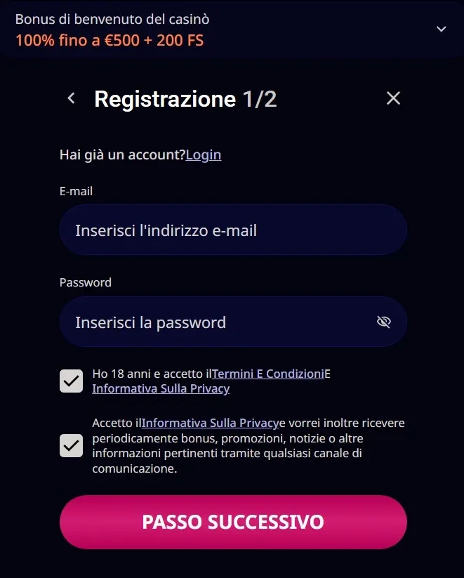 La registrazione su Lastingwinz